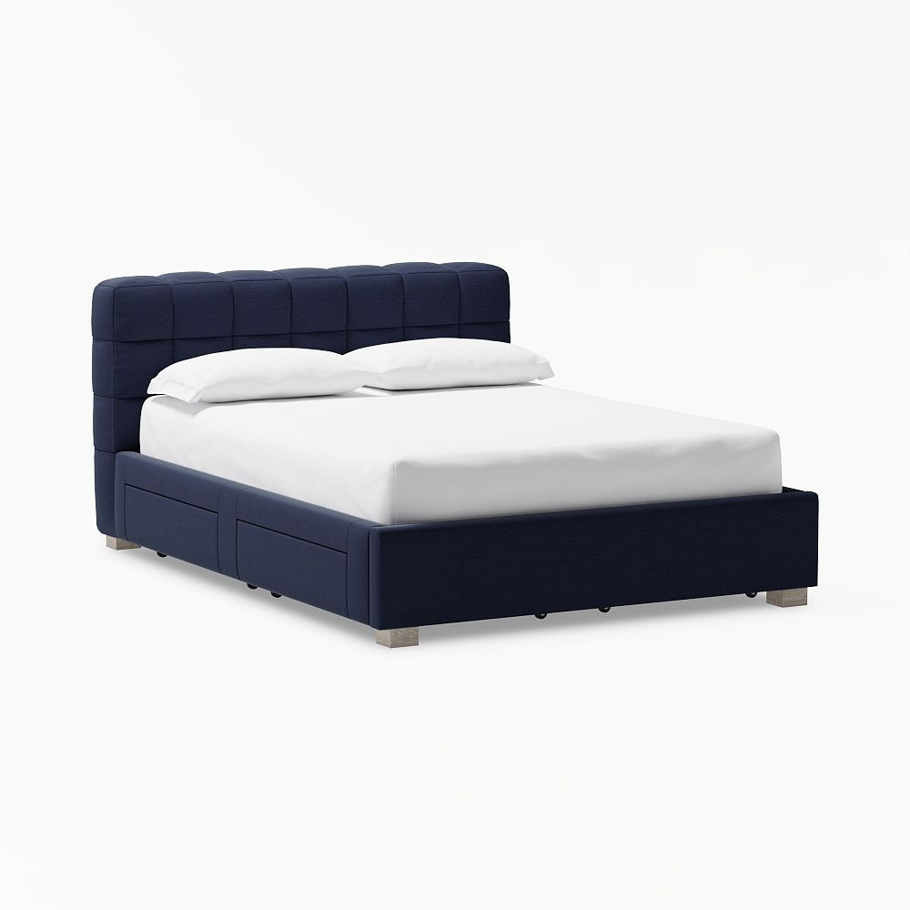 Baldwin Upholstered Storage Bed, Queen, Lustre Velvet Dusty Indigo | Pottery Barn Teen