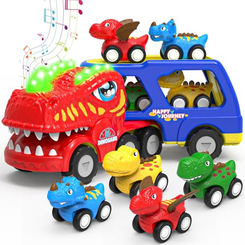 HEGUD Toddler Car Toys for 1 2 3 4 5 Year Old Boy, 5-in-1 Dinosaur Vehicle Trucks Toys for Toddlers 1-3 with Sounds & Lights Toys for Boys 4-6 Boy Toys Age 2-6 Dinosaur Toys for Kids 3-5 | Amazon (US)