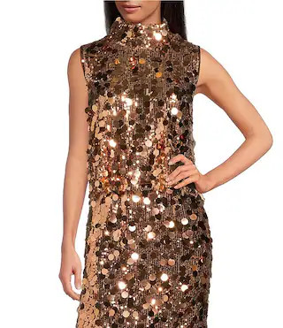 Buru Cropped Sleeveless Disco Sequin Mock Neck Button Back Cropped Coordinating Boxy Top | Dillar... | Dillard's