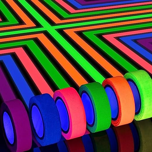 Whaline 6 Colors Neon Gaffer Cloth Tape, Fluorescent UV Blacklight Glow in The Dark Tape for UV P... | Amazon (US)