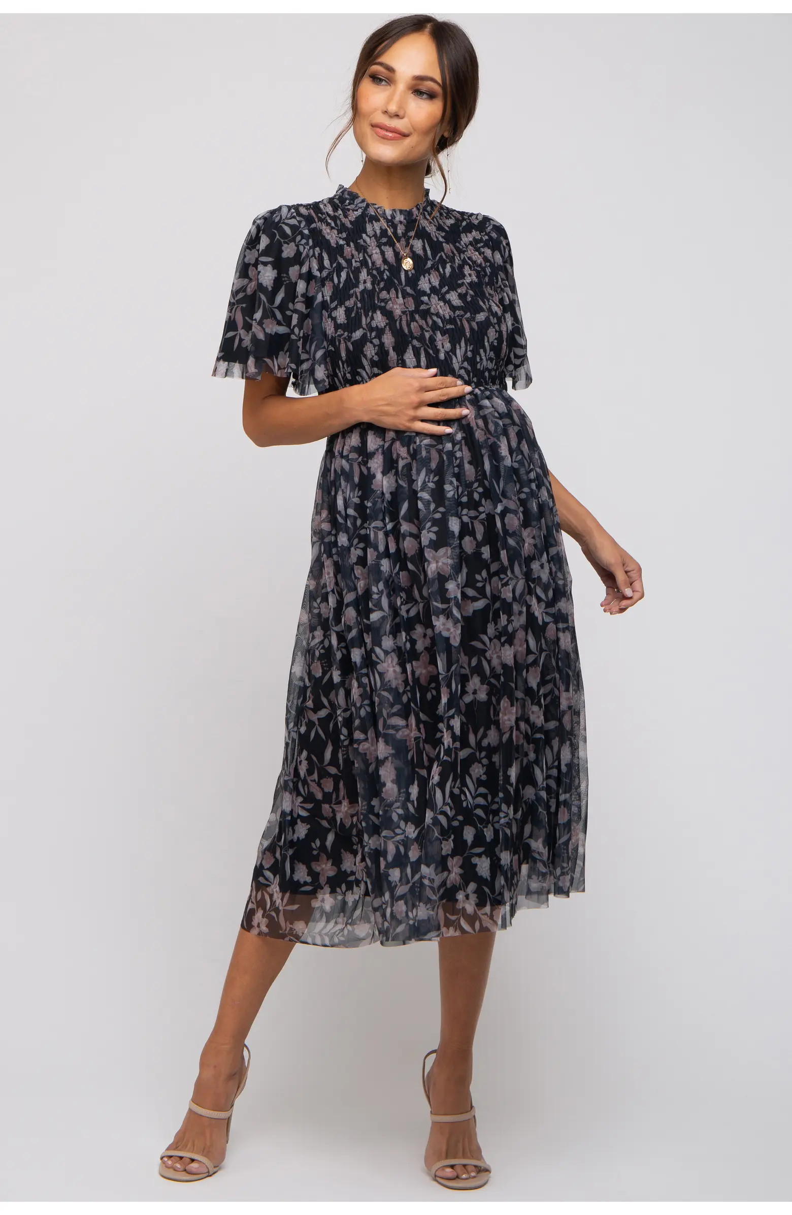 PinkBlush Floral Smocked Mesh Knit Midi Dress | Nordstrom | Nordstrom