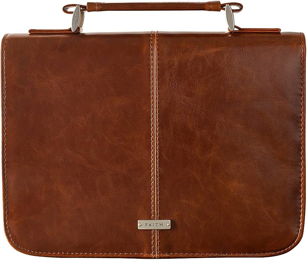 Christian Art Gifts Men/Women's Classic Bible Cover Faith Badge, Brown Faux Leather, Large | Amazon (US)