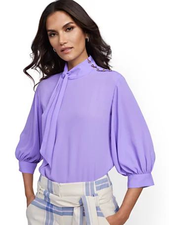 button-accent tie-front blouse - 7th avenue | New York & Company