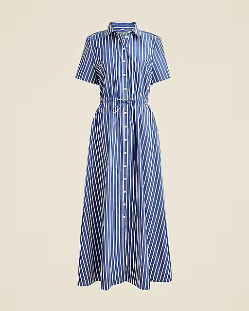 Shirred-waist shirtdress in striped poplin | J. Crew US