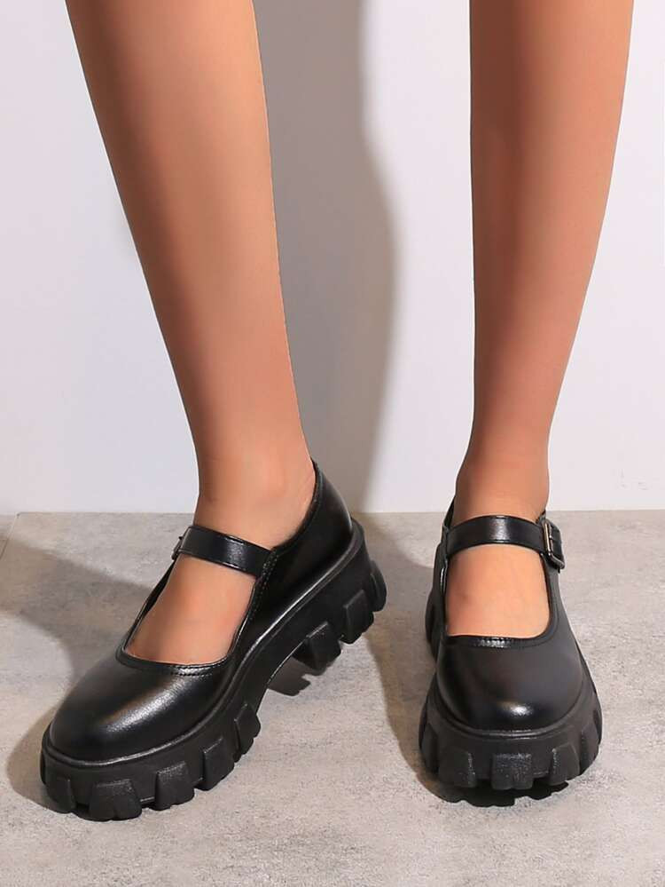 Round Toe Mary Jane Flatform Shoes | SHEIN