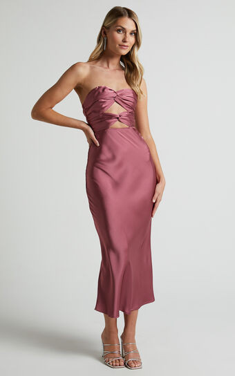 Madelynn Midaxi Dress - Twist Front Satin Dress in Plum | Showpo (US, UK & Europe)