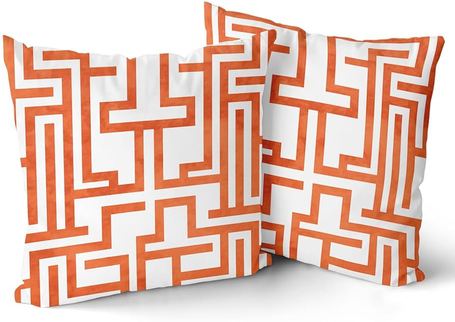 Chinoiserie Pillow Cover 20x20 Inch Set of 2 Orange White Boho Throw Pillow Covers Bohemian Vinta... | Amazon (US)