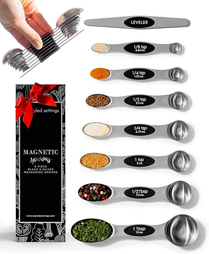 Stanless Steel Magnetic Measuring Spoons Set with Leveler - 8-Piece Heavy Duty Metal, Dual Sided,... | Amazon (US)