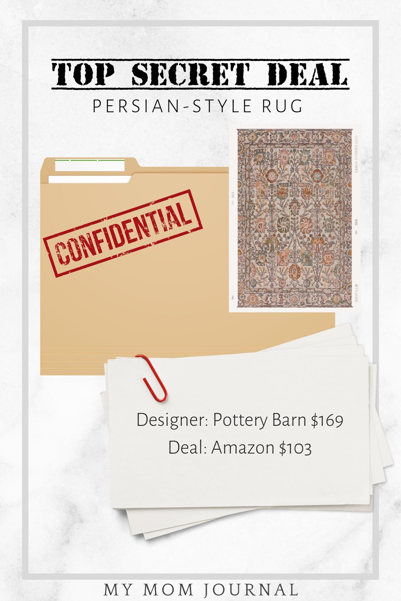 Top Secret Deal! This Persian-style rug sells for $169 at Pottery Barn but is $103 on Amazon!

#topsecret #deals #potterybarn #amazon #amazonhome #amazonfinds #mymomjournal #homedecor #dotd


#LTKsalealert #LTKhome #LTKunder100