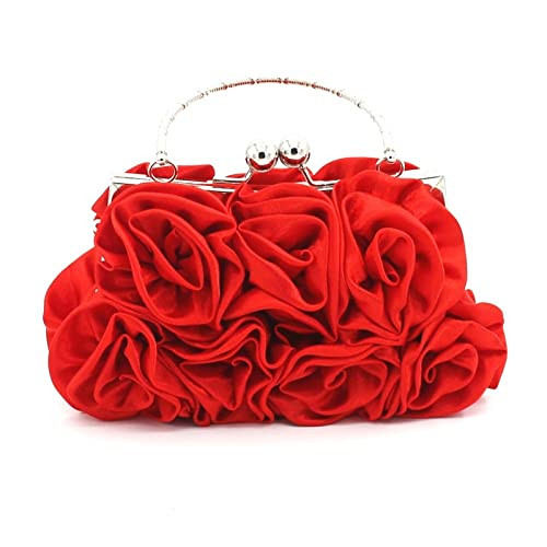 JAMBHALA Women Evening Clutch Bag Dressy Floral Satin Small Purses with Detachable Strap for Party, Prom, Formal,Red | Amazon (US)