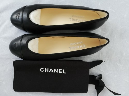 new CHANEL Black Leather Ballet Flats Shoes 38 size  | eBay | eBay US