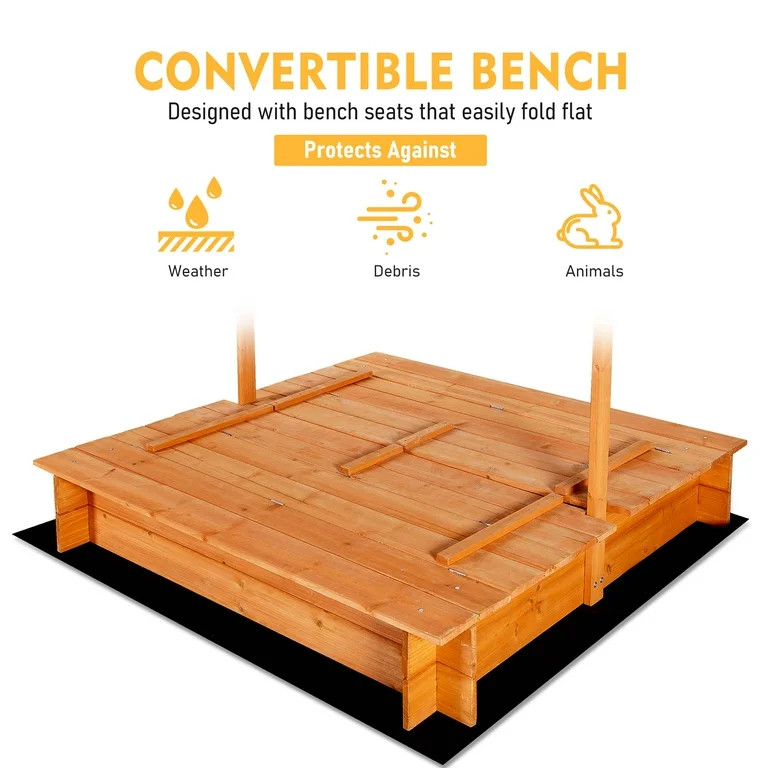 GVDV Wooden Sandbox with Bench Cover for Children, 48 x 48 inch | Walmart (US)