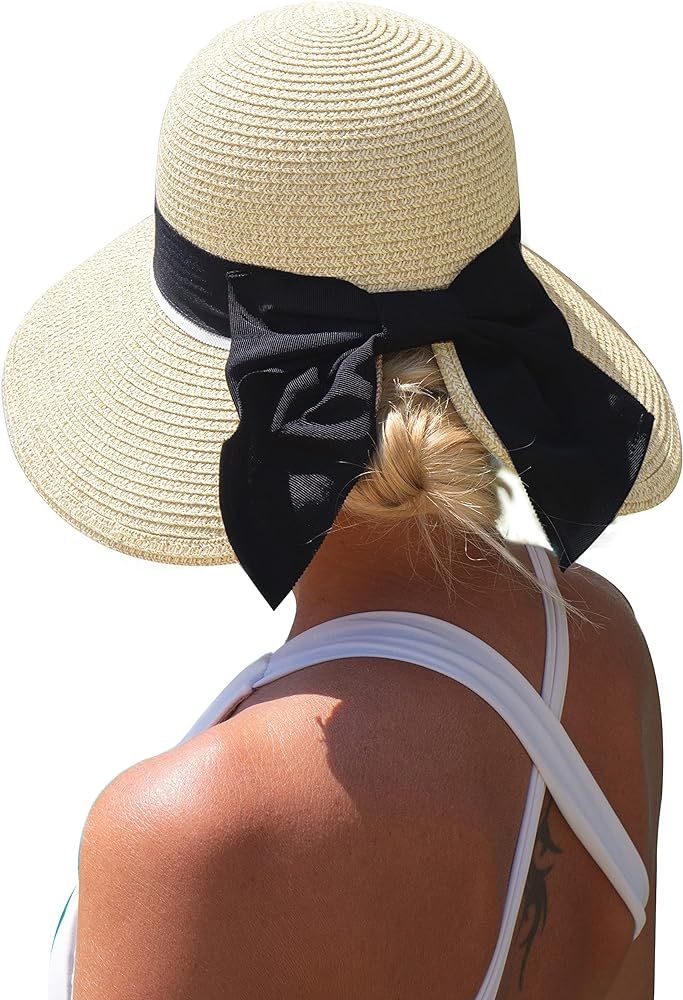 Comhats Womens Floppy Summer Sun Beach Straw Hat UPF50 Foldable Wide Brim 55-60cm | Amazon (US)