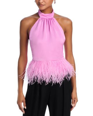 Ramy Brook Faux Feather Trim Halter Top  | Bloomingdale's Women | Bloomingdale's (US)
