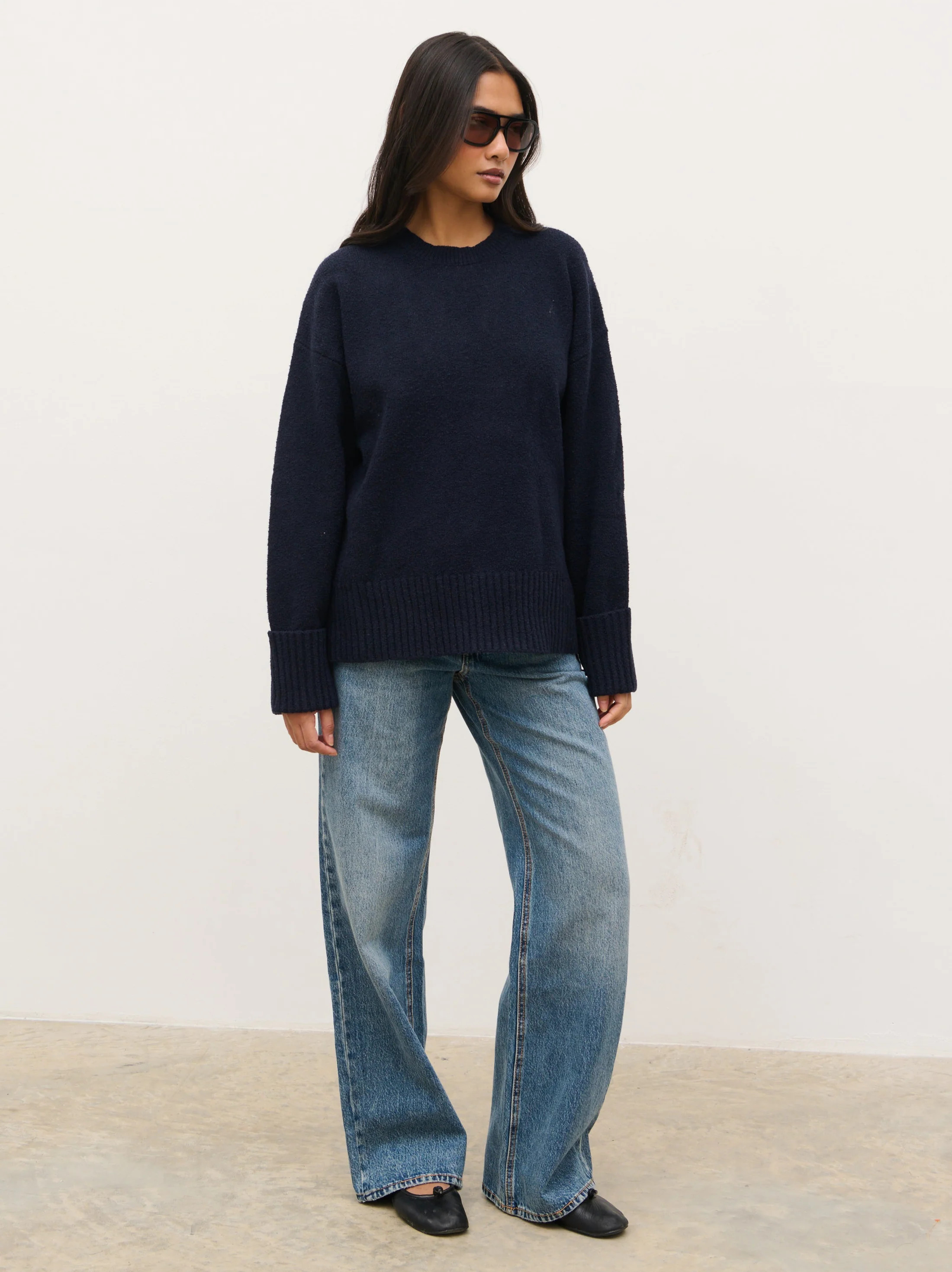 Camille Oversized Borg Jumper - Navy | Pretty Lavish (UK)