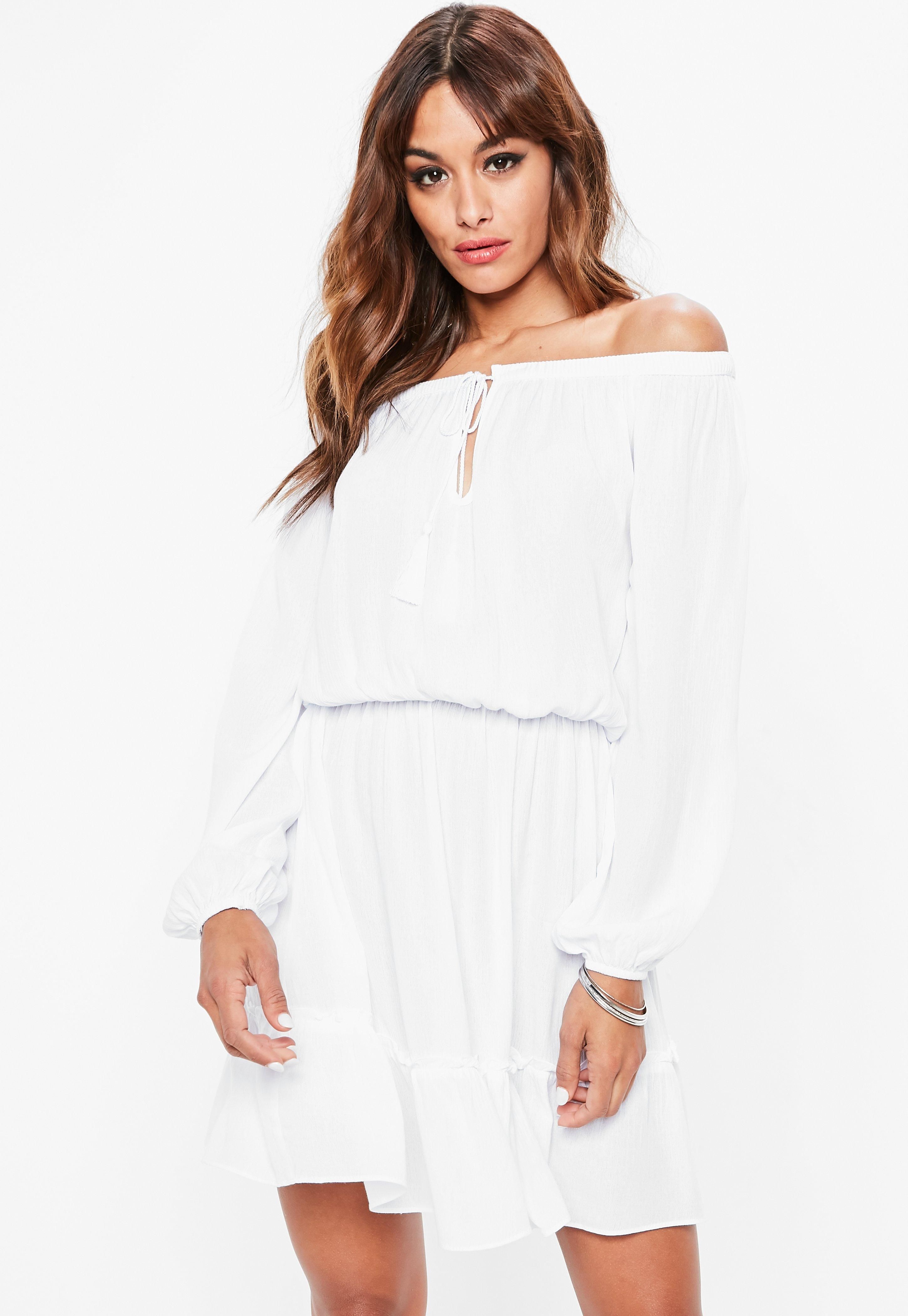 Tall White Bardot Tassel Skater Dress | Missguided (US & CA)