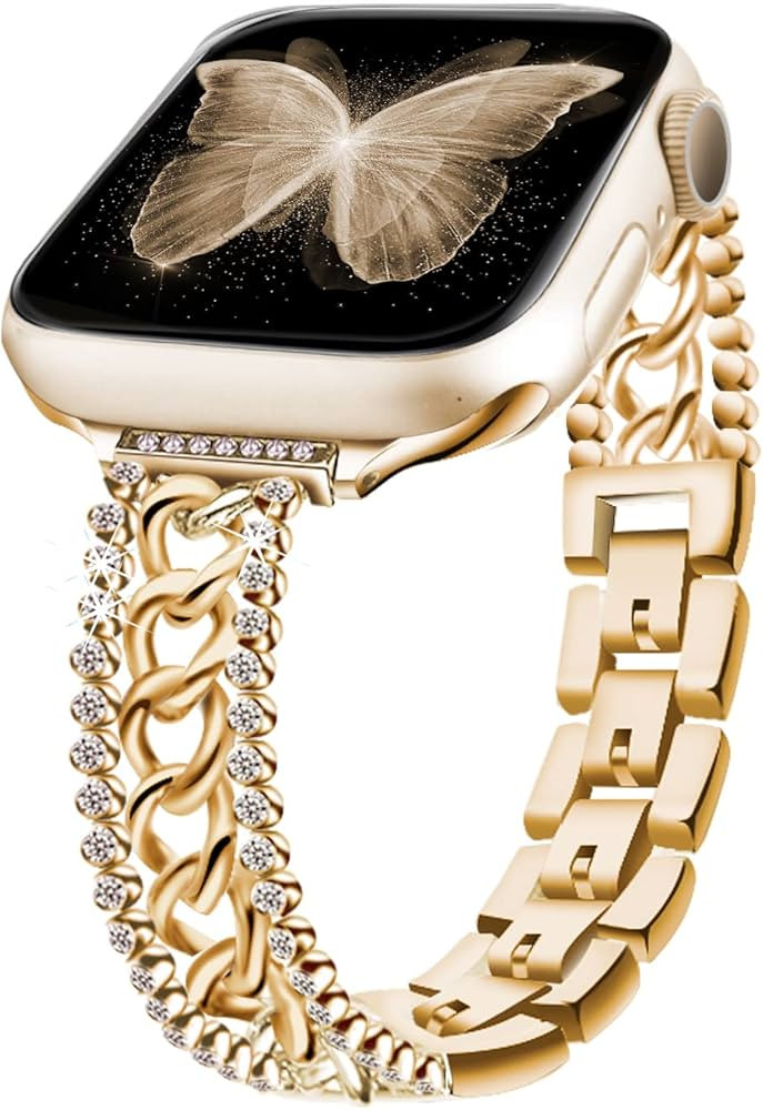 Bling Chain Bracelet Compatible with Apple Watch Band 41mm 40 mm 38mm, Women Dressy Glitter Diamo... | Amazon (US)
