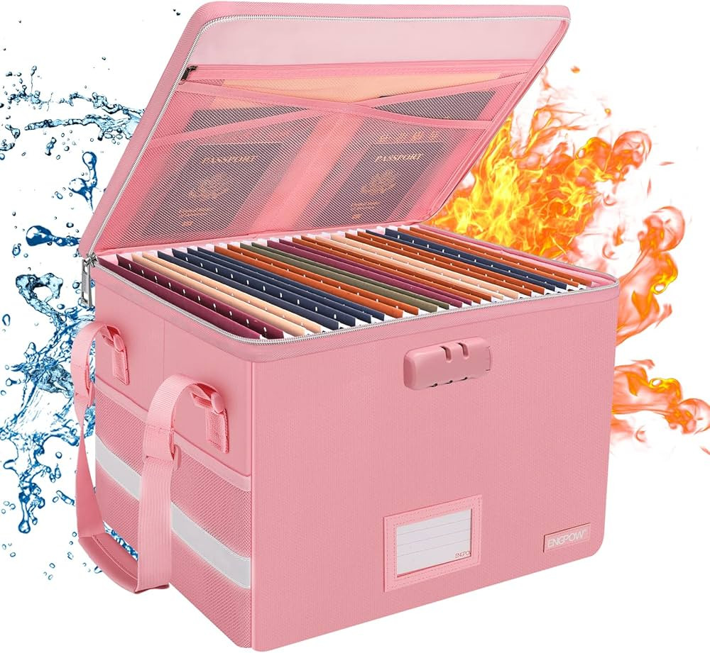 ENGPOW File Box with Lock, File Storage Organizer Box with Zipper Lid,Collapsible Fireproof Docum... | Amazon (US)