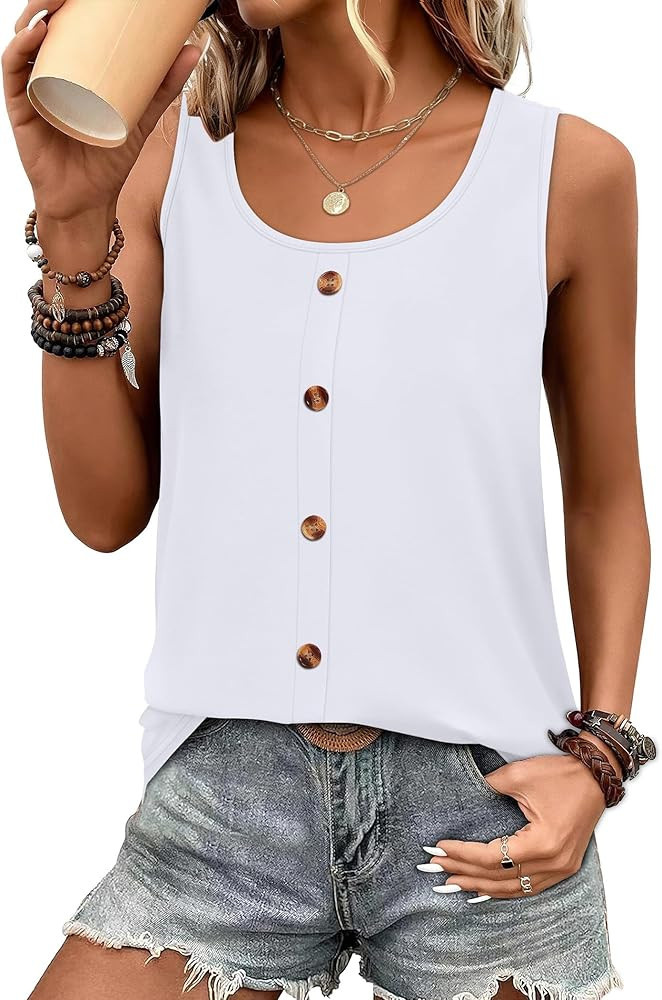 WIHOLL Tank Tops for Women Summer Tops Trendy Dressy Casual Spring Vacation Outfits Crewneck Butt... | Amazon (US)