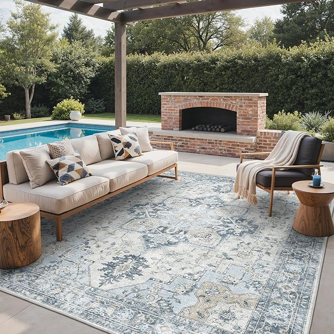 GENIMO Outdoor & Indoor Area Rug 8'x10', Waterproof, Non-Shedding, Easy Cleaning, Boho Mat for Pa... | Amazon (US)