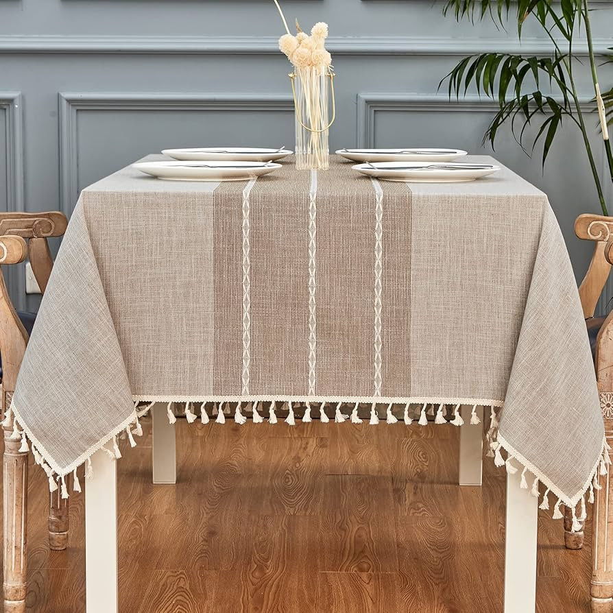 Mebakuk Rectangle Table Cloth Linen Farmhouse Tassel Tablecloth Wrinkle Free and Dust-Proof Decor... | Amazon (US)