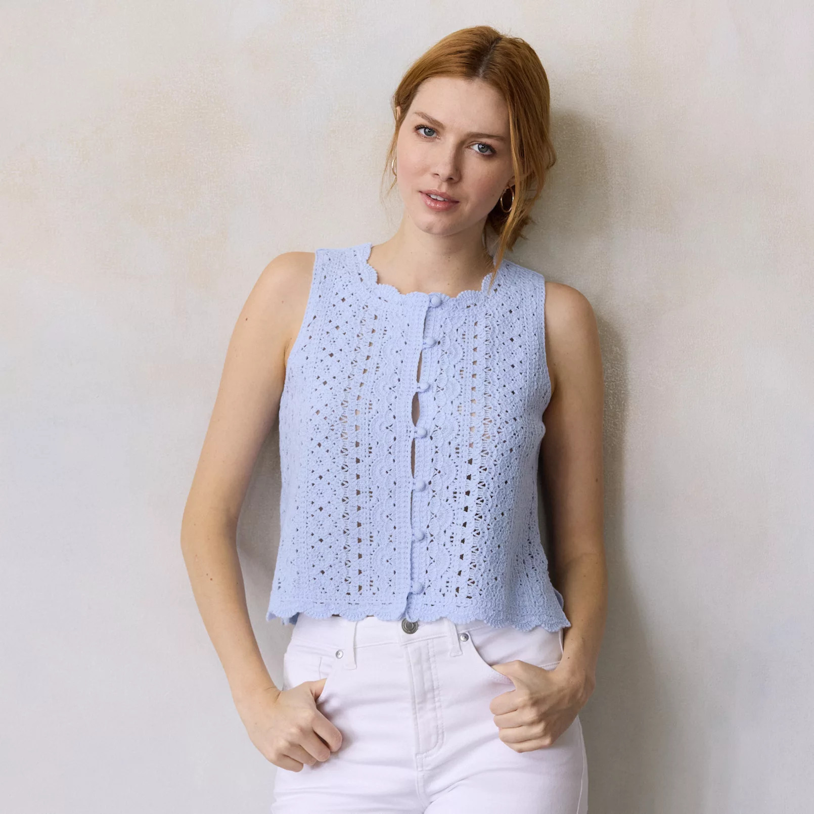 Women's LC Lauren Conrad Button Front Crochet Tank Top | Kohl's