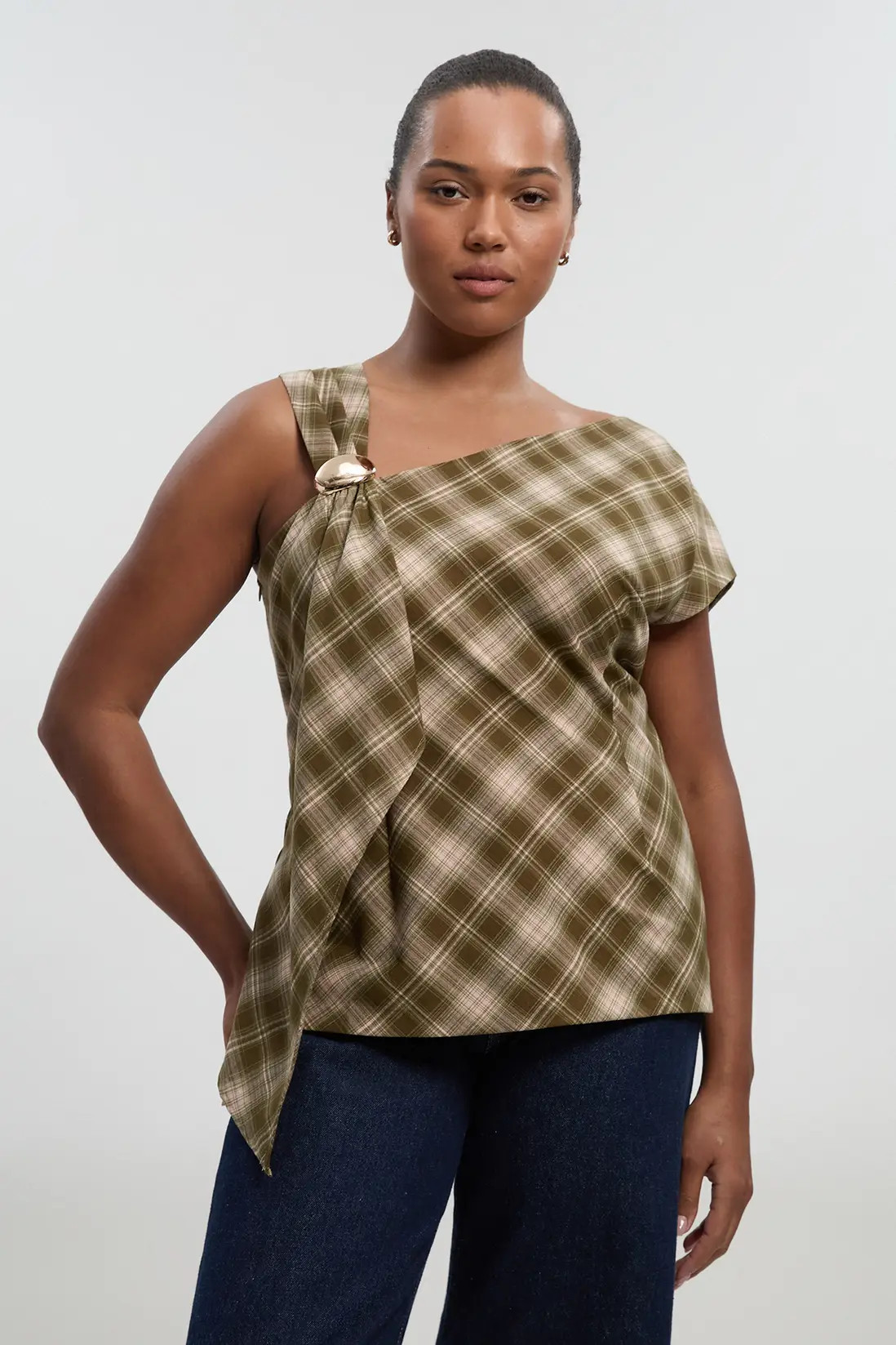 Plus Size Tailored Check Trim Detail Sleeveless Top | Karen Millen UK + IE + DE + NL