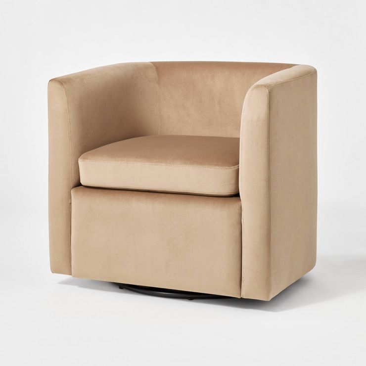 Vernon Upholstered Barrel Swivel Chair Light Brown Velvet - Threshold™ designed with Studio McG... | Target