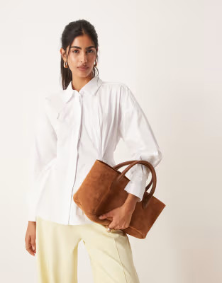 ASOS DESIGN poplin cinch back buckle detail shirt in white | ASOS (Global)