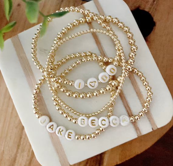 5 Bracelet Stack | Stackable Gold Bracelets | Personalized Custom Beaded Bracelet | Custom Word B... | Etsy (US)