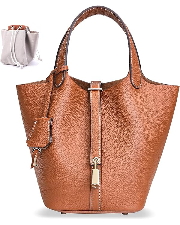 Designer Leather Bucket Bags for Women: Trendy Genuine Leather Tote Purses - Luxury Satchel Top-H... | Amazon (US)