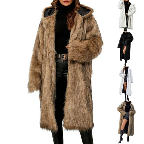 Long Faux Fur Coat,Womens Long Faux Fur Coat 2025 Winter Warm Khaki Oversized Fluffy Fuzzy Long Sleeve Open Front Lapel Trench Coats Jackets Outerwear Overcoat,M | Amazon (US)