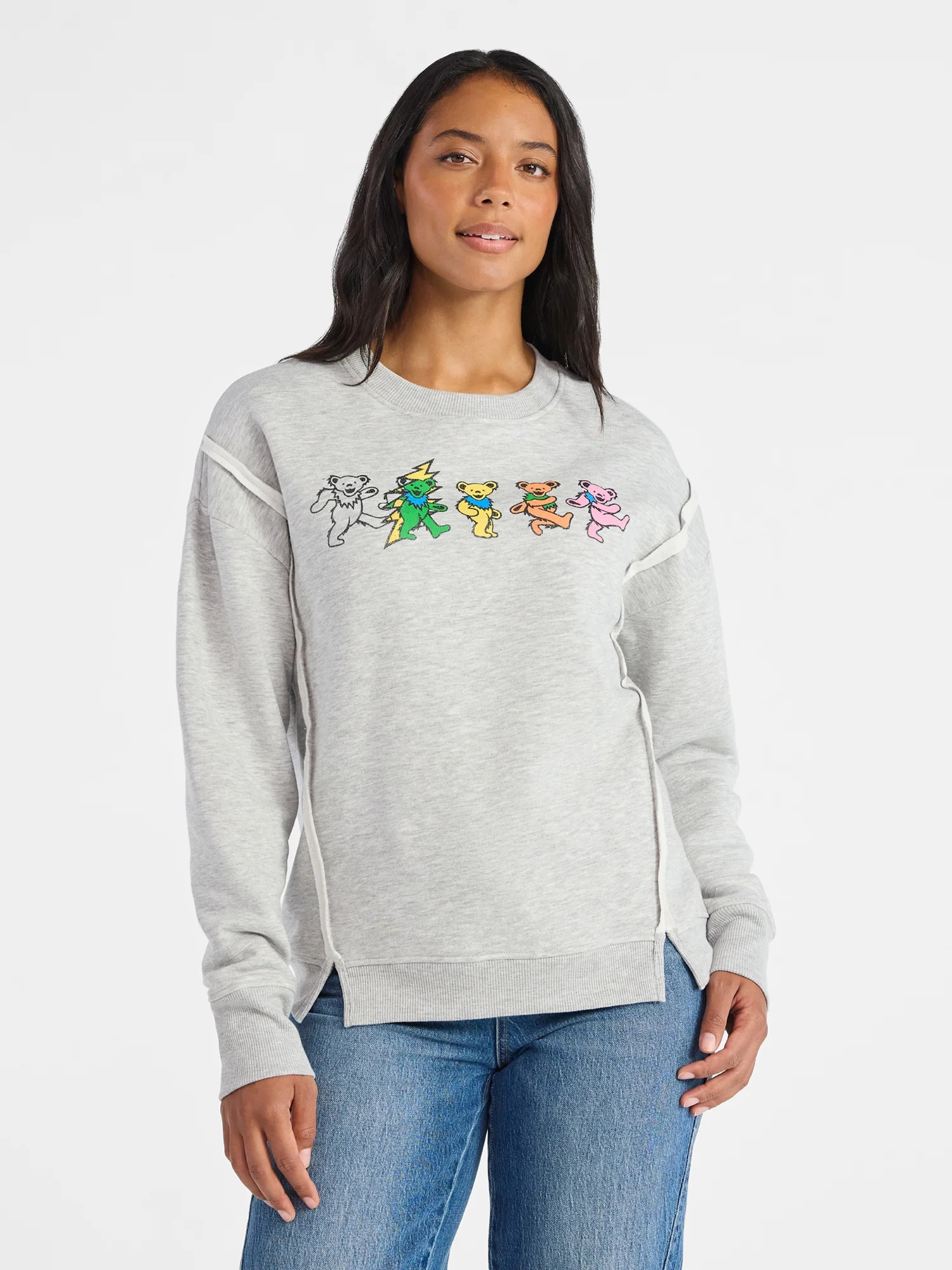 Time and Tru Women's Grateful Dead Dancing Bear Line Up Graphic Sweatshirt with Long Sleeves, Siz... | Walmart (US)