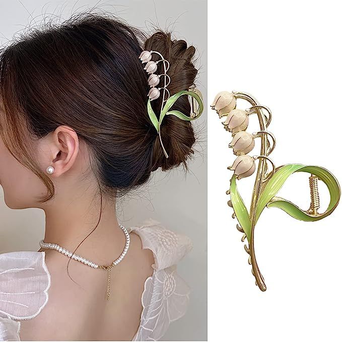 Flower Hair Claw Clips for Women Lily of The Valley Hair Claw Large Orchids Non-Slip Strong Metal... | Amazon (US)