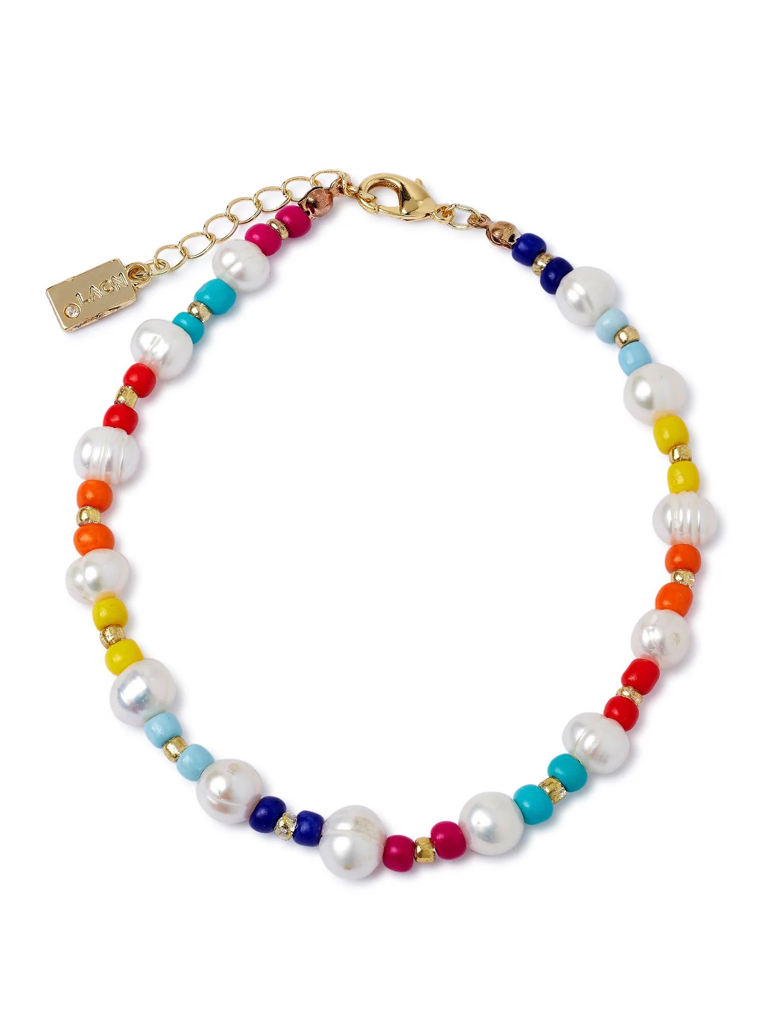 Scoop Women’s 14KT Gold Flash-Plated Multi-Color Faux Pearl Anklet | Walmart (US)