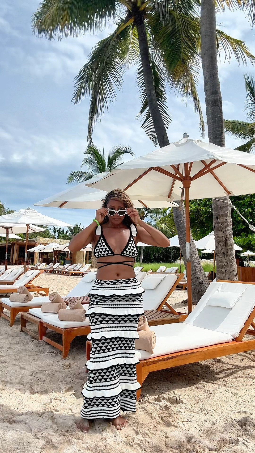 I loved wearing this $38 set on vacation. This is true to size but the  skirt has some stretch. It’s comfortable and the top’s straps are adjustable. 

I usually am somewhere between a small and medium for bottoms, but the small fit fine bc of the stretch    

#LTKTravel #LTKSwim #LTKVideo