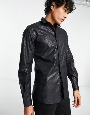 Twisted Tailor hester slim shirt in black sequin foil | ASOS (Global)