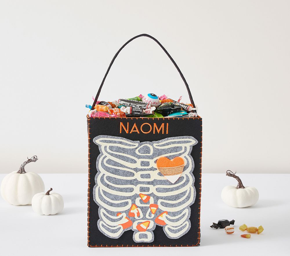 Glow-in-the-Dark Skeleton X-Ray Felt Halloween Treat Bag | Pottery Barn Kids