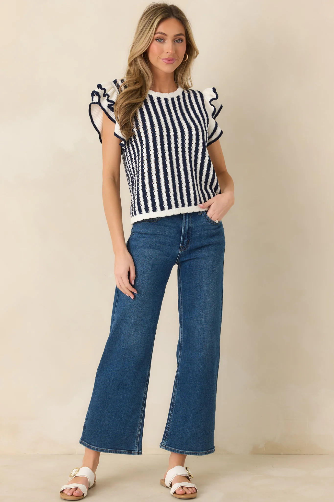 Retro Love Navy & White Stripe Knit Top | Red Dress