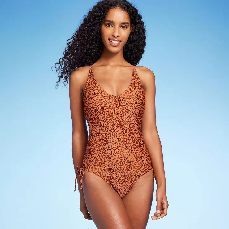 Women's Side-Tie Plunge One Piece Swimsuit - Shade & Shore™ Animal Print | Target