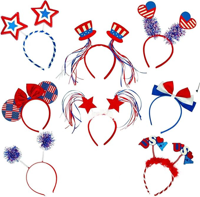 8PCs 4th of July Independence day Patriotic Headbands with 8 Different Designs for Holiday Partie... | Amazon (US)