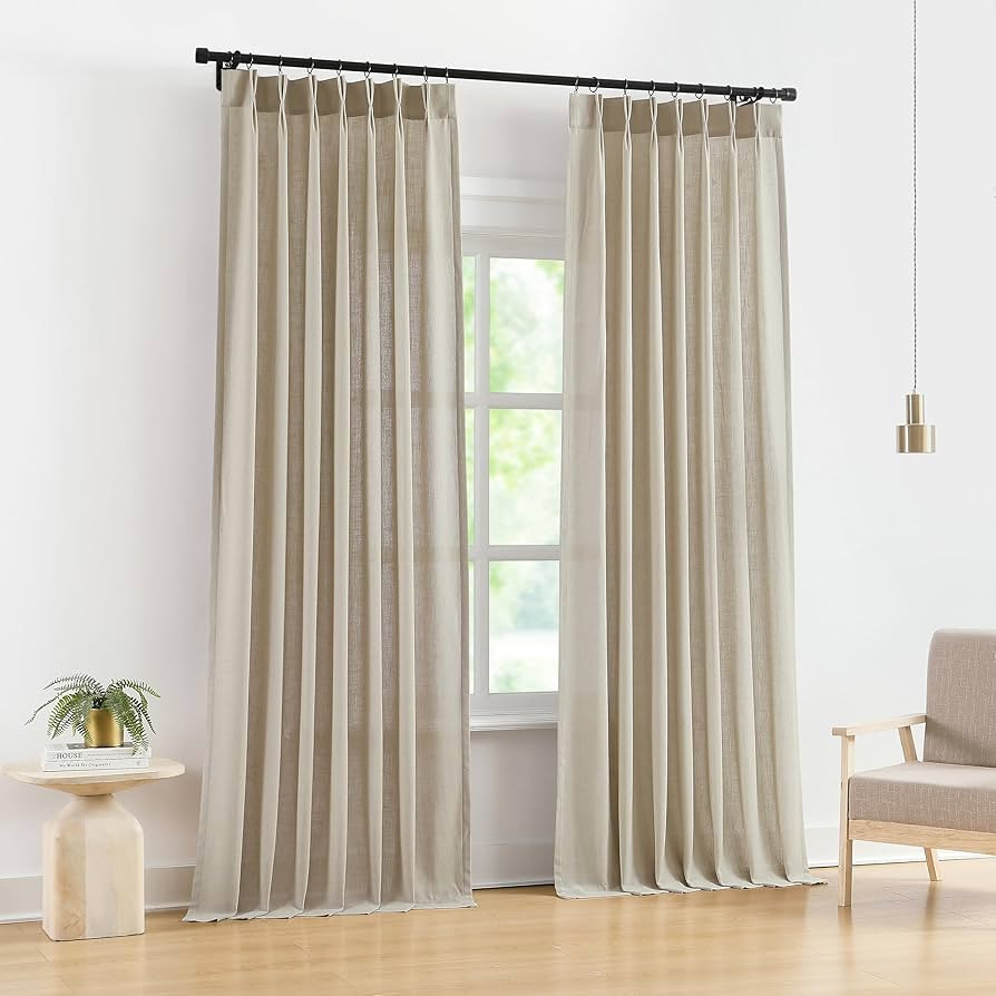 Vision Home Sand Pinch Pleated Semi Sheer Curtains Textured Linen Blended Light Filtering Window ... | Amazon (US)