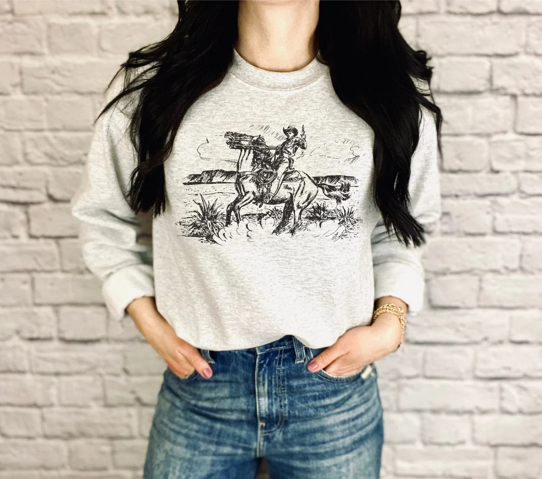 Western Cowboy Sweatshirt Cowgirl Shirt Western Graphic - Etsy | Etsy (US)