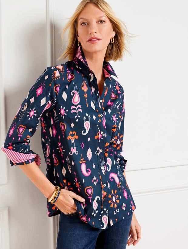 Cotton Button Front Shirt - Ikat Paisley | Talbots
