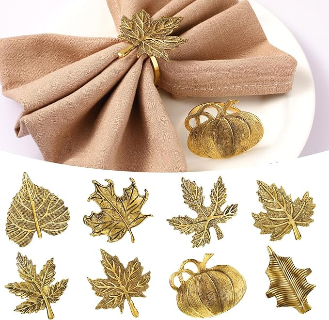 Patelai 8 Pieces Fall Thanksgiving Napkin Ring Set Including Autumn Thanksgiving Pumpkin Napkin H... | Amazon (US)