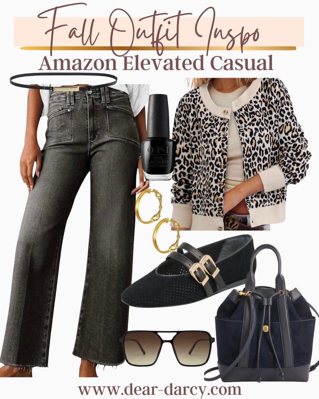 Fall Outfit inspiration 

Amazon elevated casual 

Grey front pocket jeans 

Leopard cardigan 

Black suede two bucket Mary Jane’s 

Black thin belt

Black Opi nail polish 

Gold horse bit hoops 

Cools shades /sunglasses 

Black bowling bag style suede & leather bag

#LTKStyleTip #LTKFindsUnder50