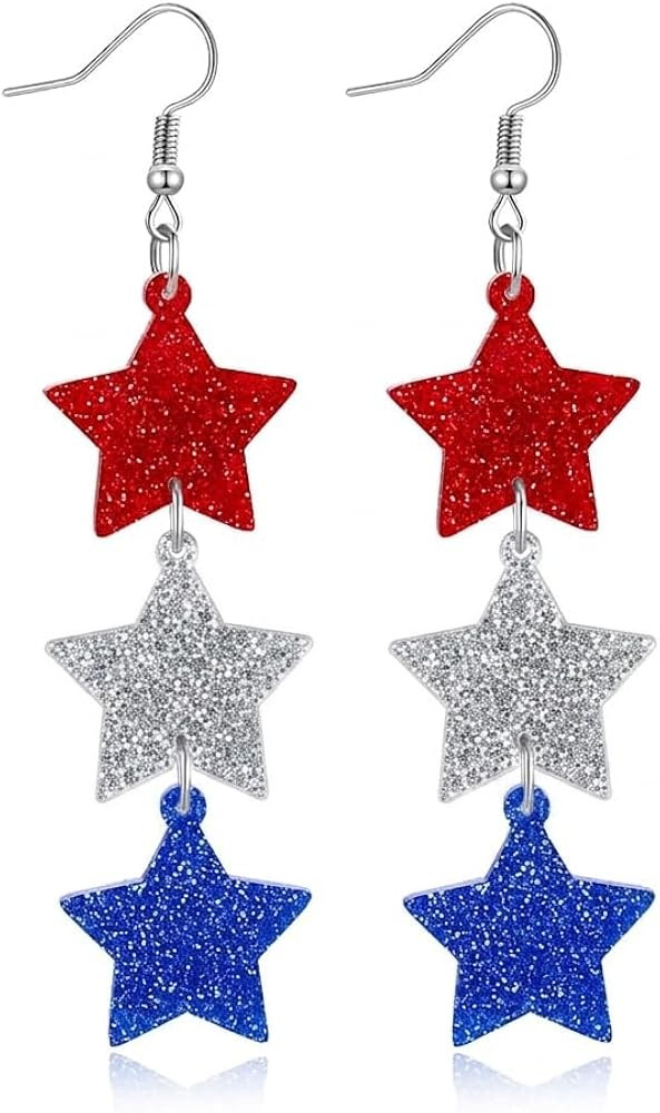American Flag Earrings for Women - Patriotic Red White and Blue Star Drop Dangle Earrings Earring... | Amazon (US)
