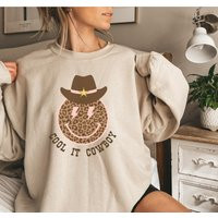 Smile Face Sweatshirt, Leopard Print Face, Western Theme Cool It Cowboy, Trendy Oversized Unisex Swe | Etsy (US)