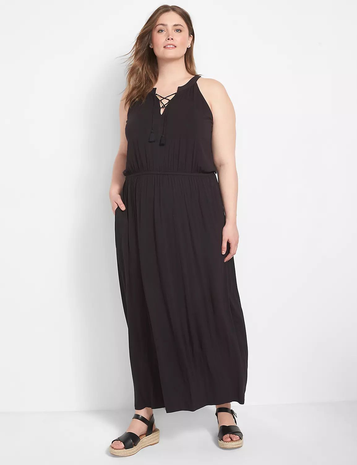 Sleeveless Tassel Drawstring-Neck Maxi Dress | LaneBryant | Lane Bryant (US)