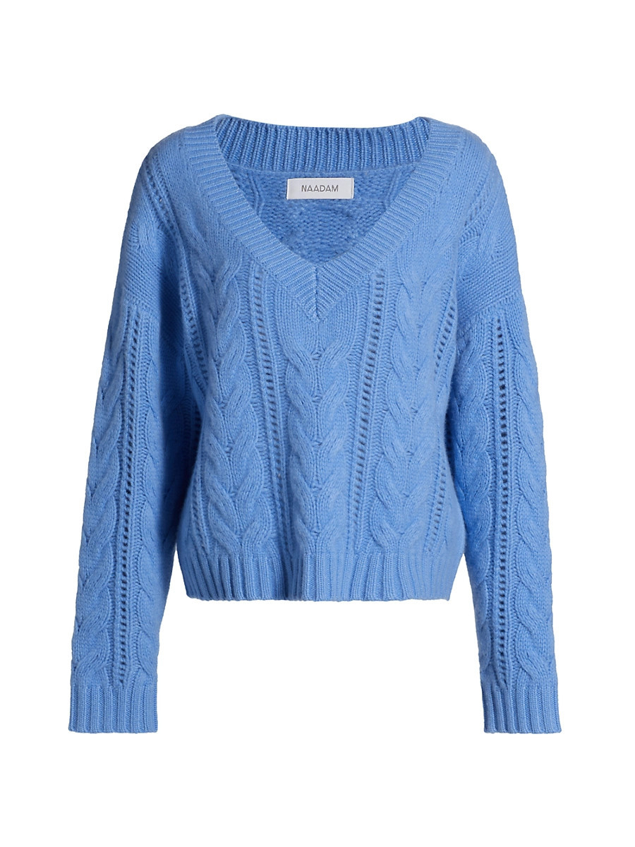 Women's Wool-Cashmere Cable-Knit Sweater - Sky Heather - Size Small | Saks Fifth Avenue